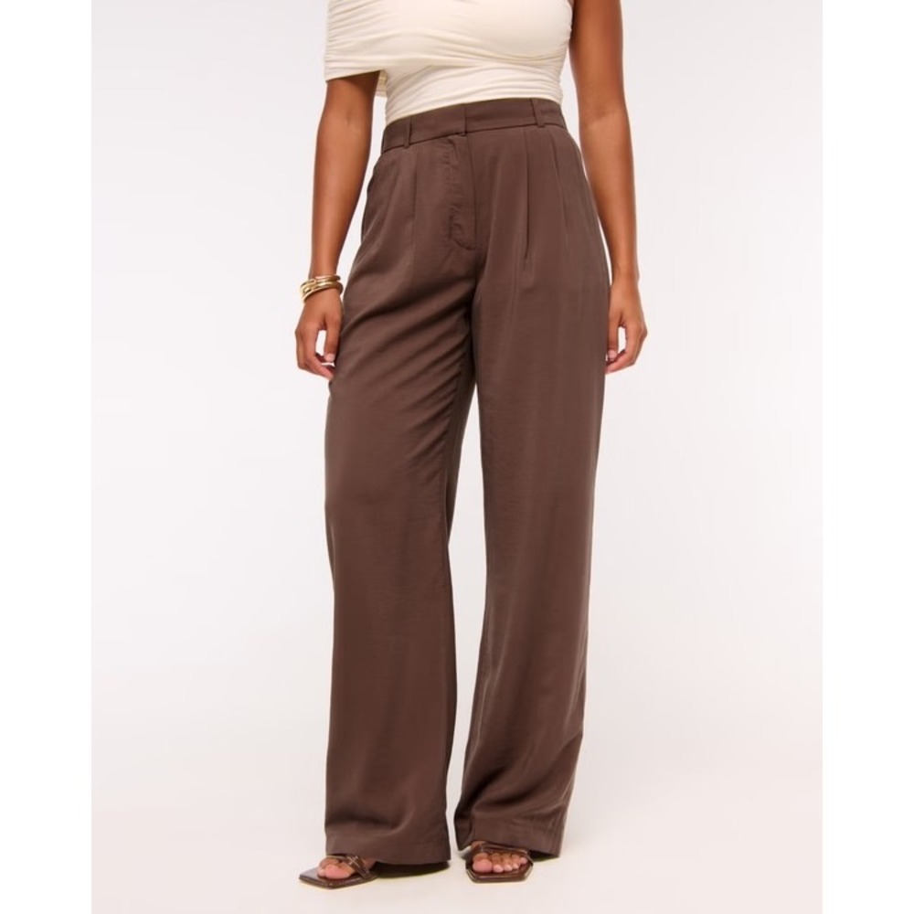 Abercrombie & Fitch Sloane Tailored Pants Brown Wide Leg Pleated Trousers 12R 31